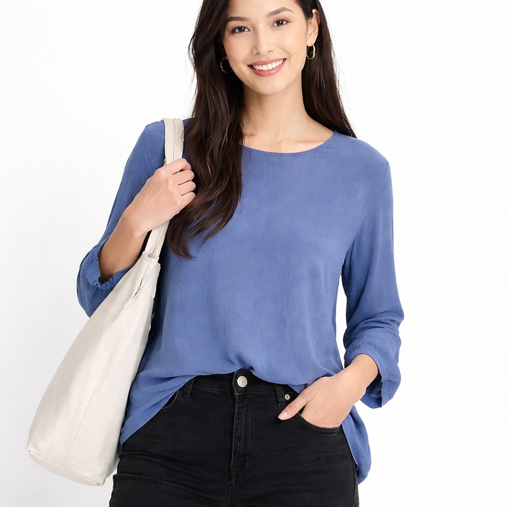 Anthropologie Cloth & Stone Wedgewood Blue Long Sleeve Keyhole Top Size M NWT